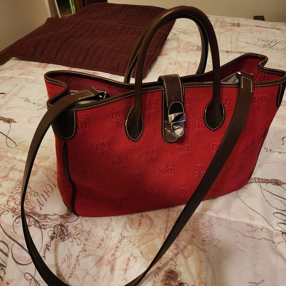D&B Red and Brown Canvas Satchel, Handbag, Totebag - Picture 2 of 6